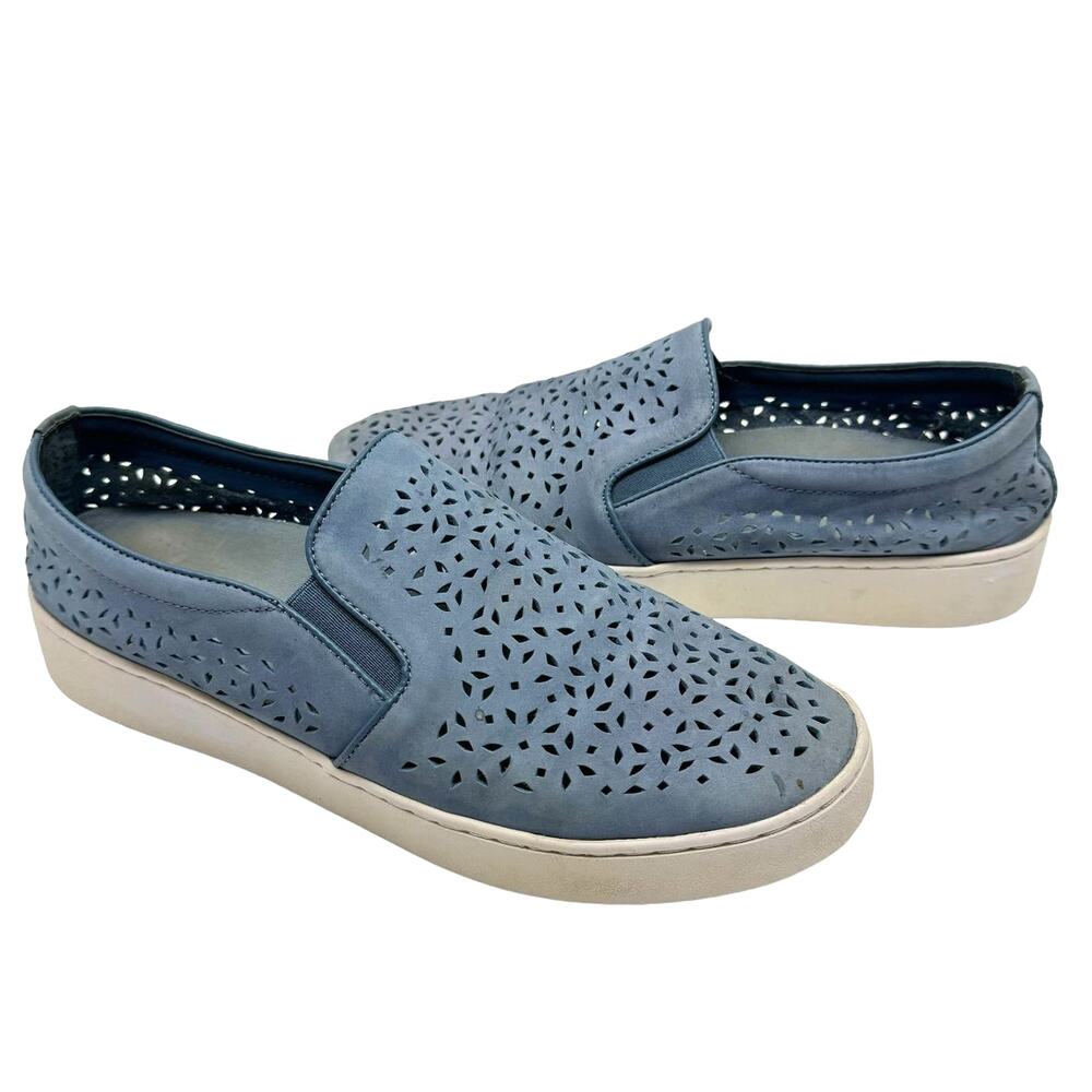 Vionic Blue Nubuck Leather Midi Perforated Laser Cut Slip On Comfort Sneakers